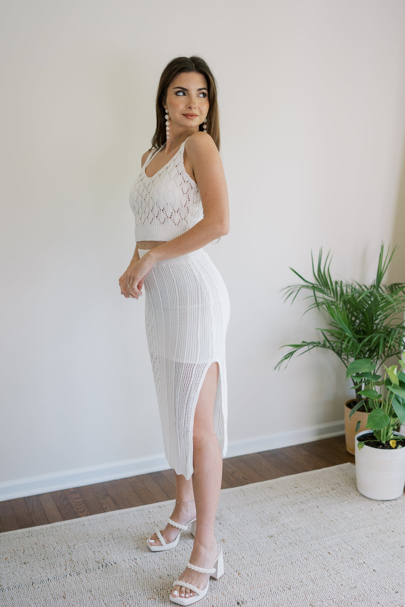 White Crochet Two Piece Skirt Set