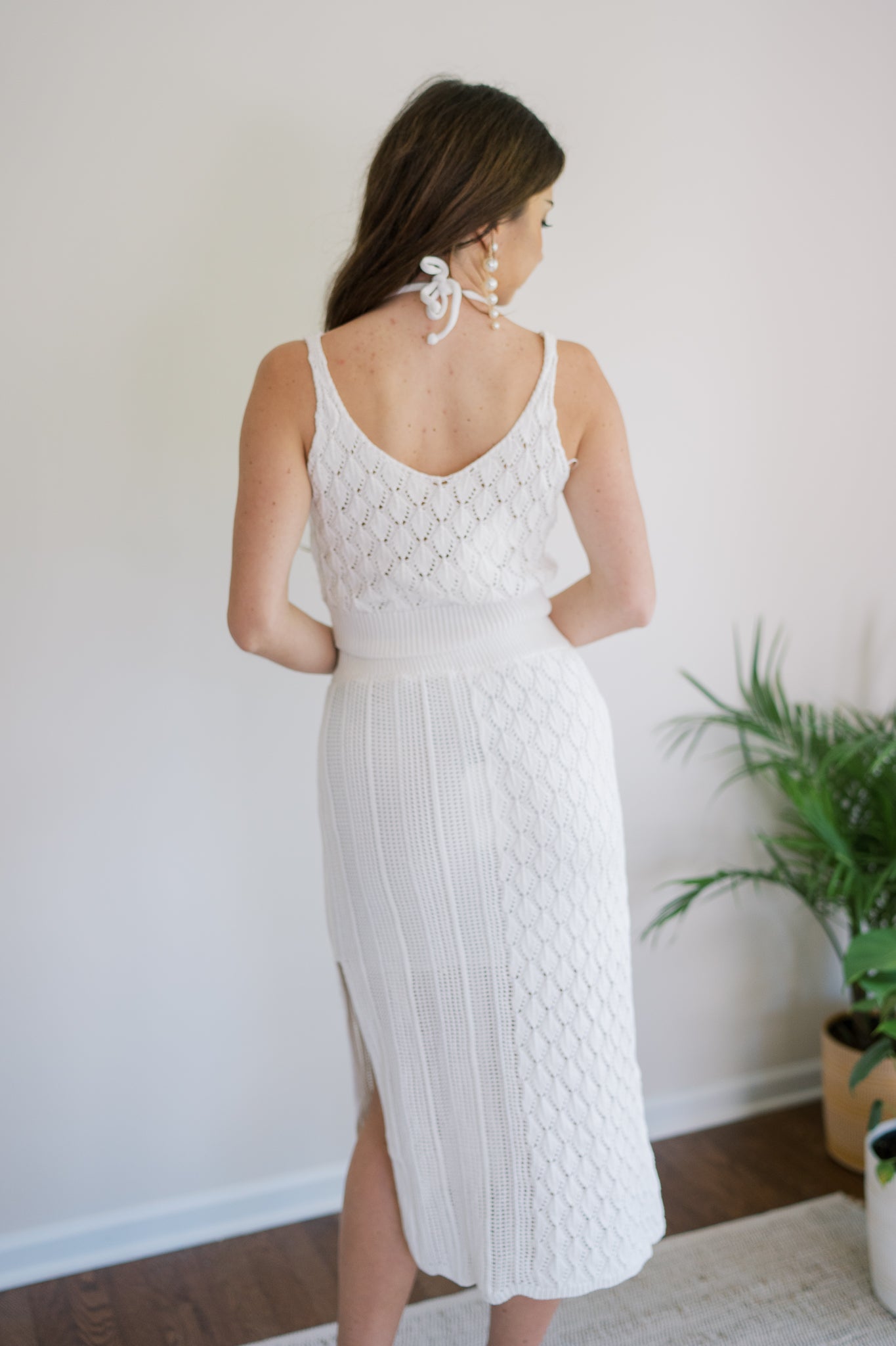 White Crochet Two Piece Skirt Set