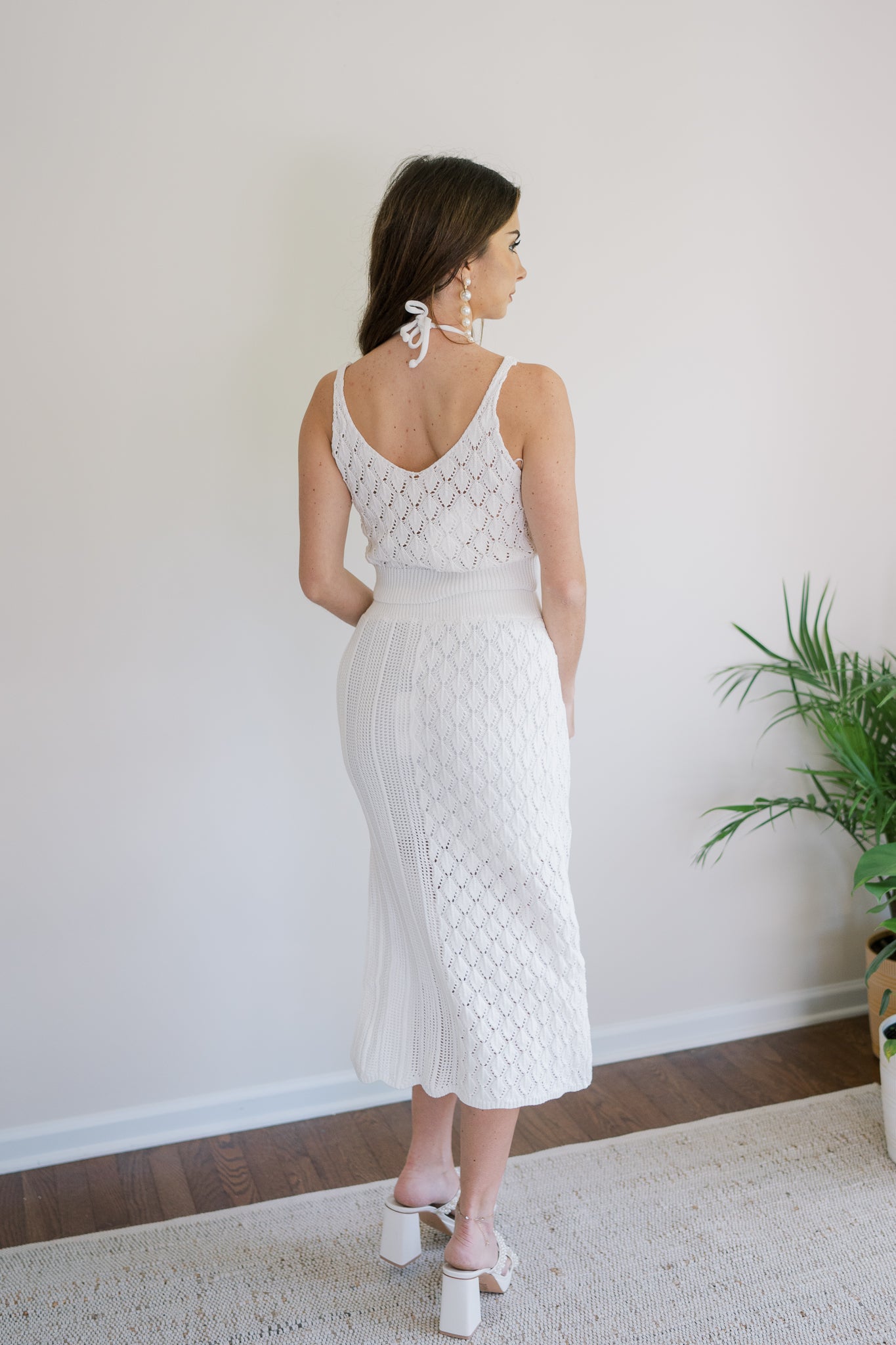 White Crochet Two Piece Skirt Set