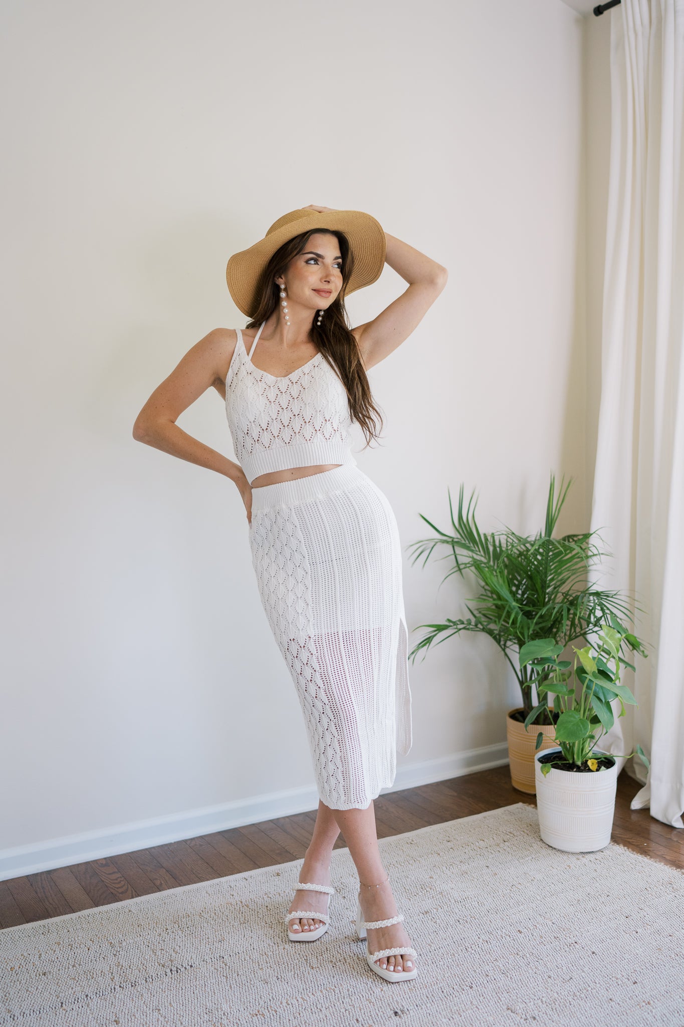 White Crochet Two Piece Skirt Set