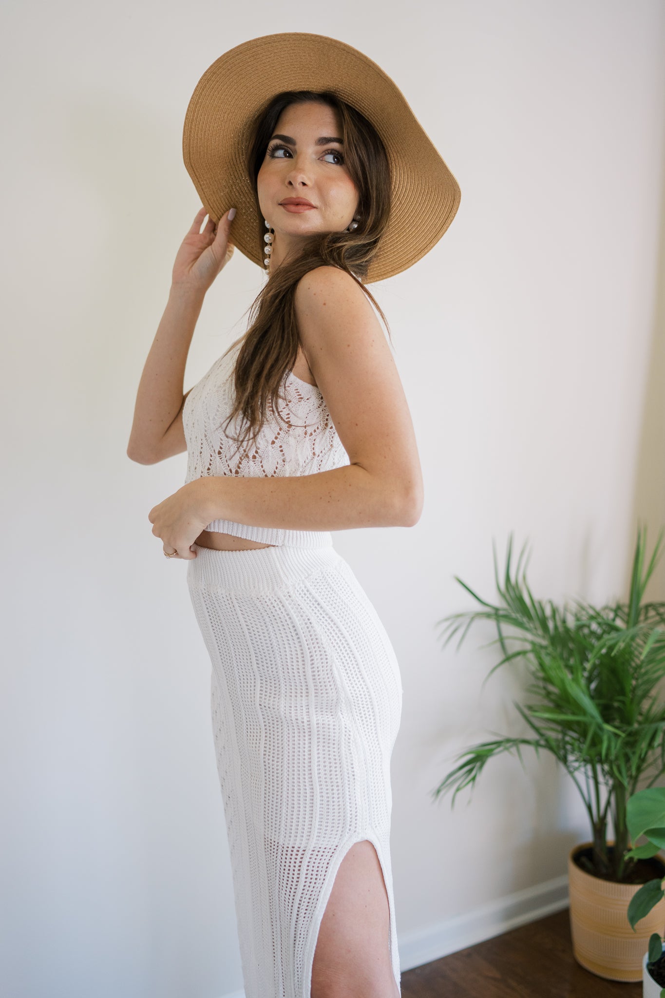 White Crochet Two Piece Skirt Set