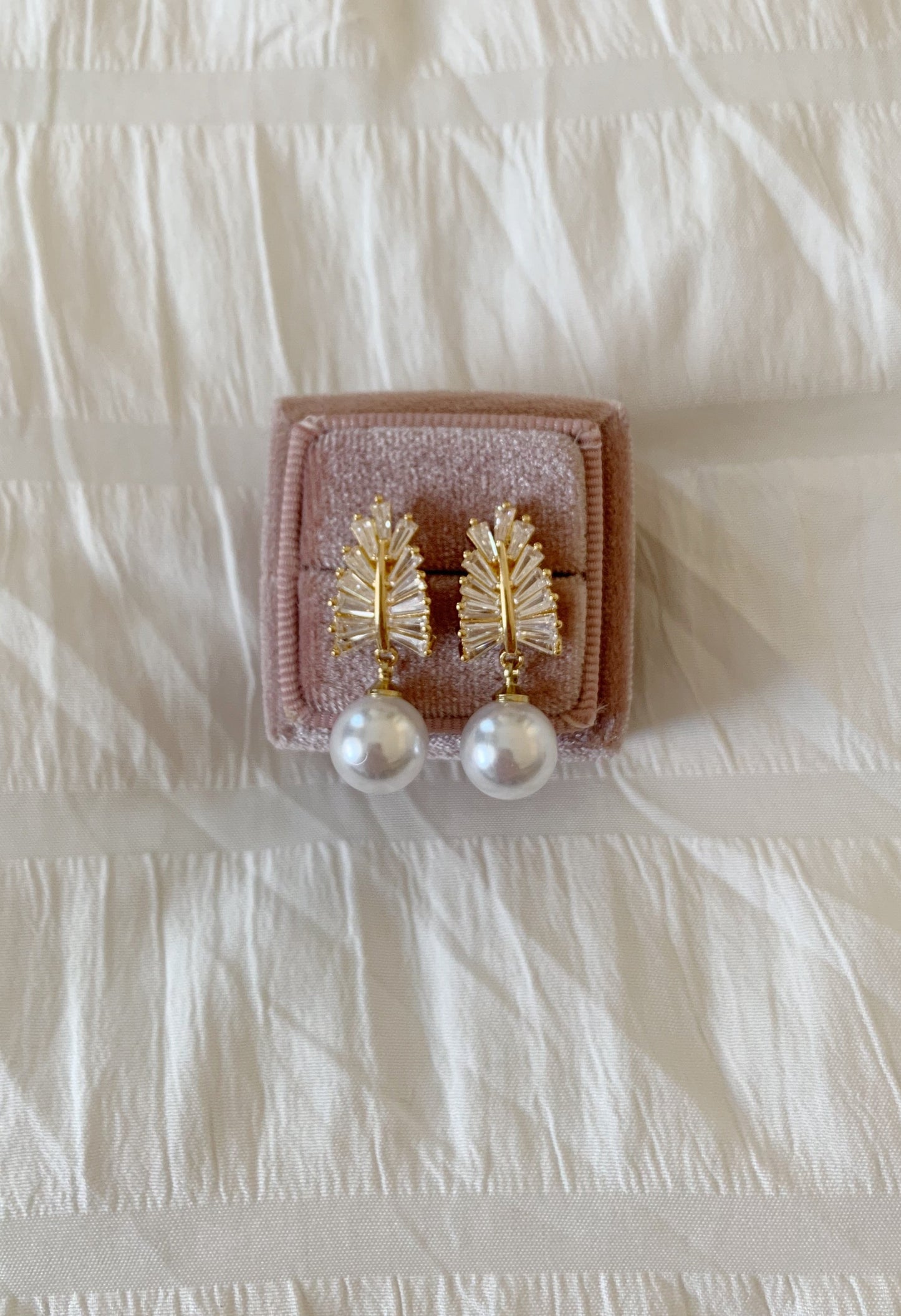 Leaf Earrings with Pearl Drop