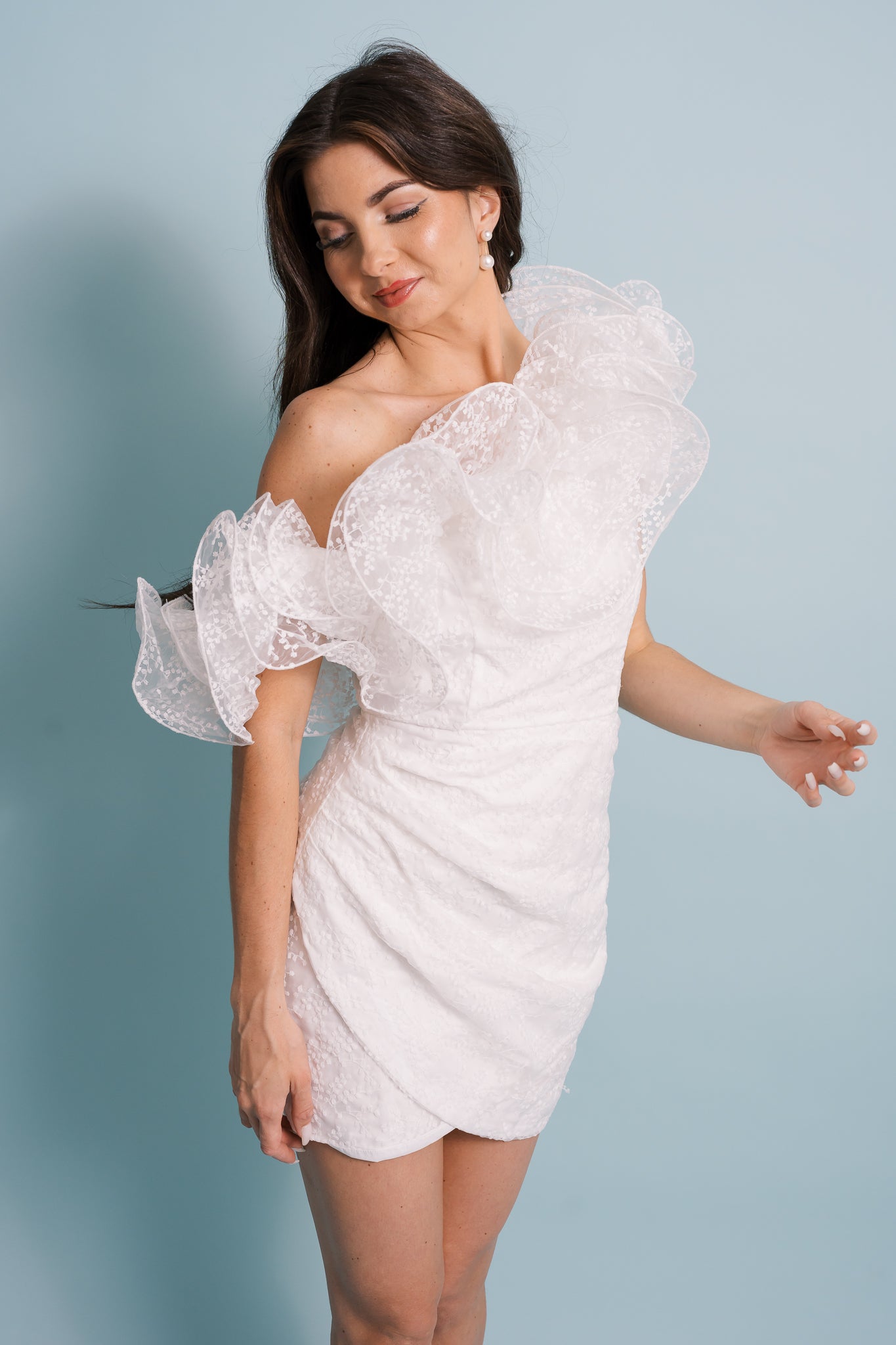 Ruffle One Shoulder Wrap Dress