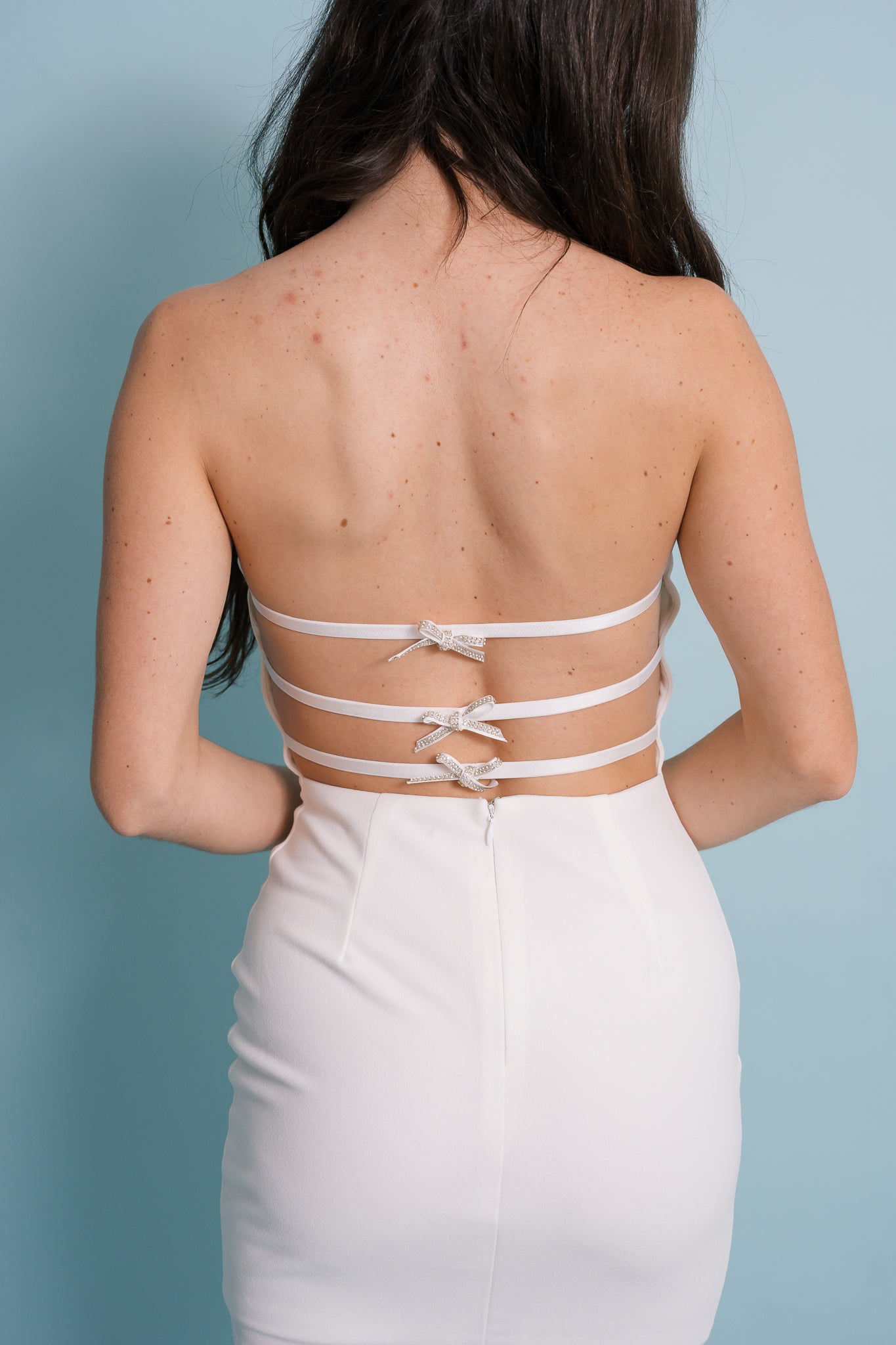 White Tube Dress with Bow Detail Back
