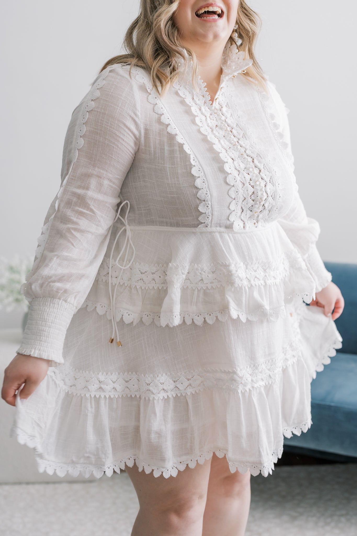 PLUS Long Sleeve Mock Neck Ruffle Mini Dress with Buttons