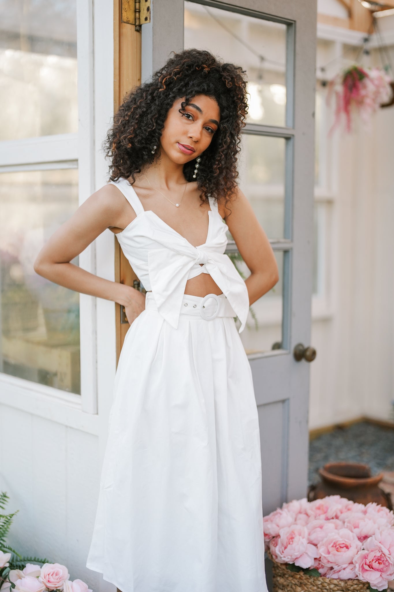 Bow Tied Cropped Top with Skirt