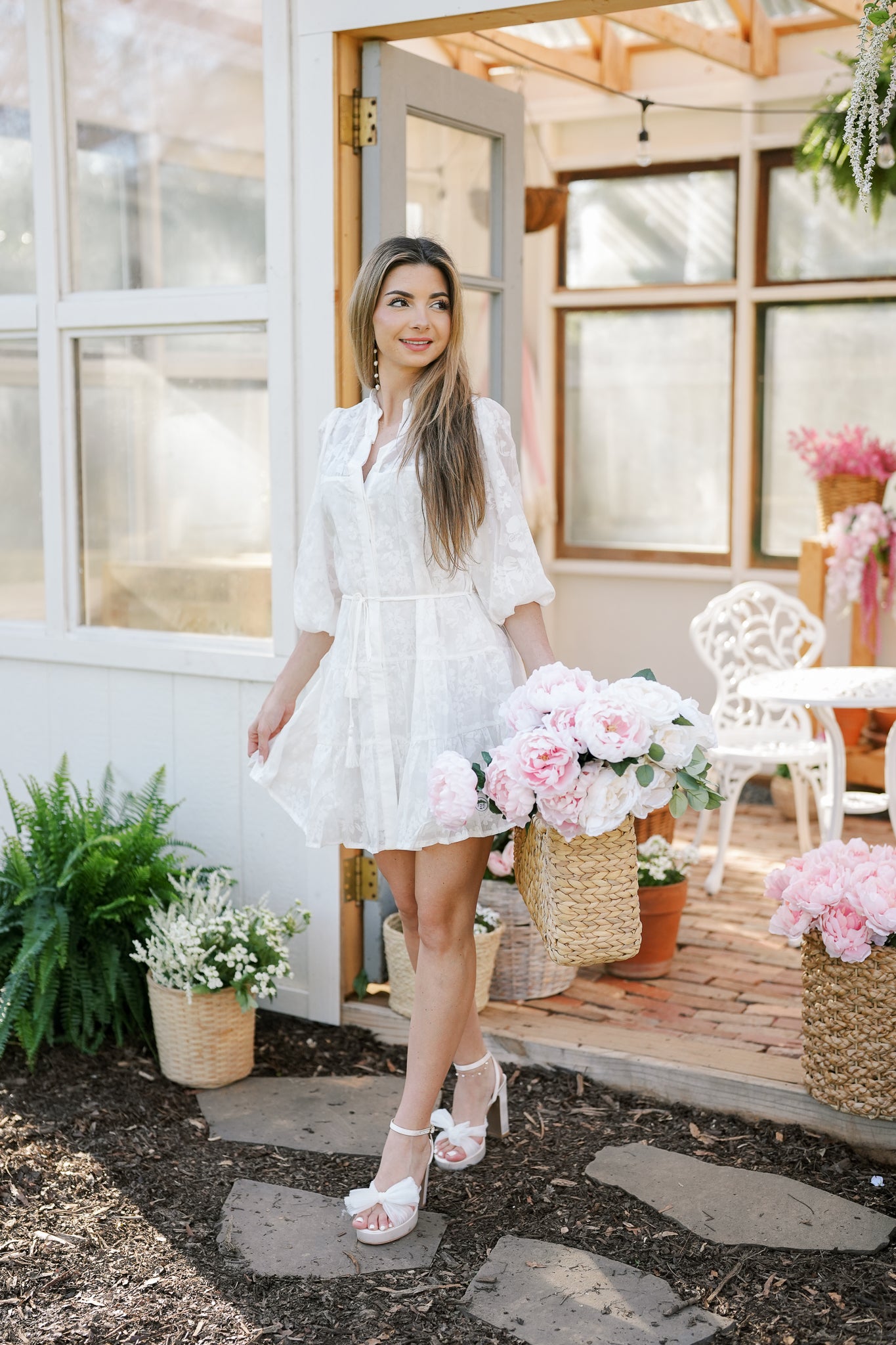 Button Down Mini Dress with Puff Sleeves