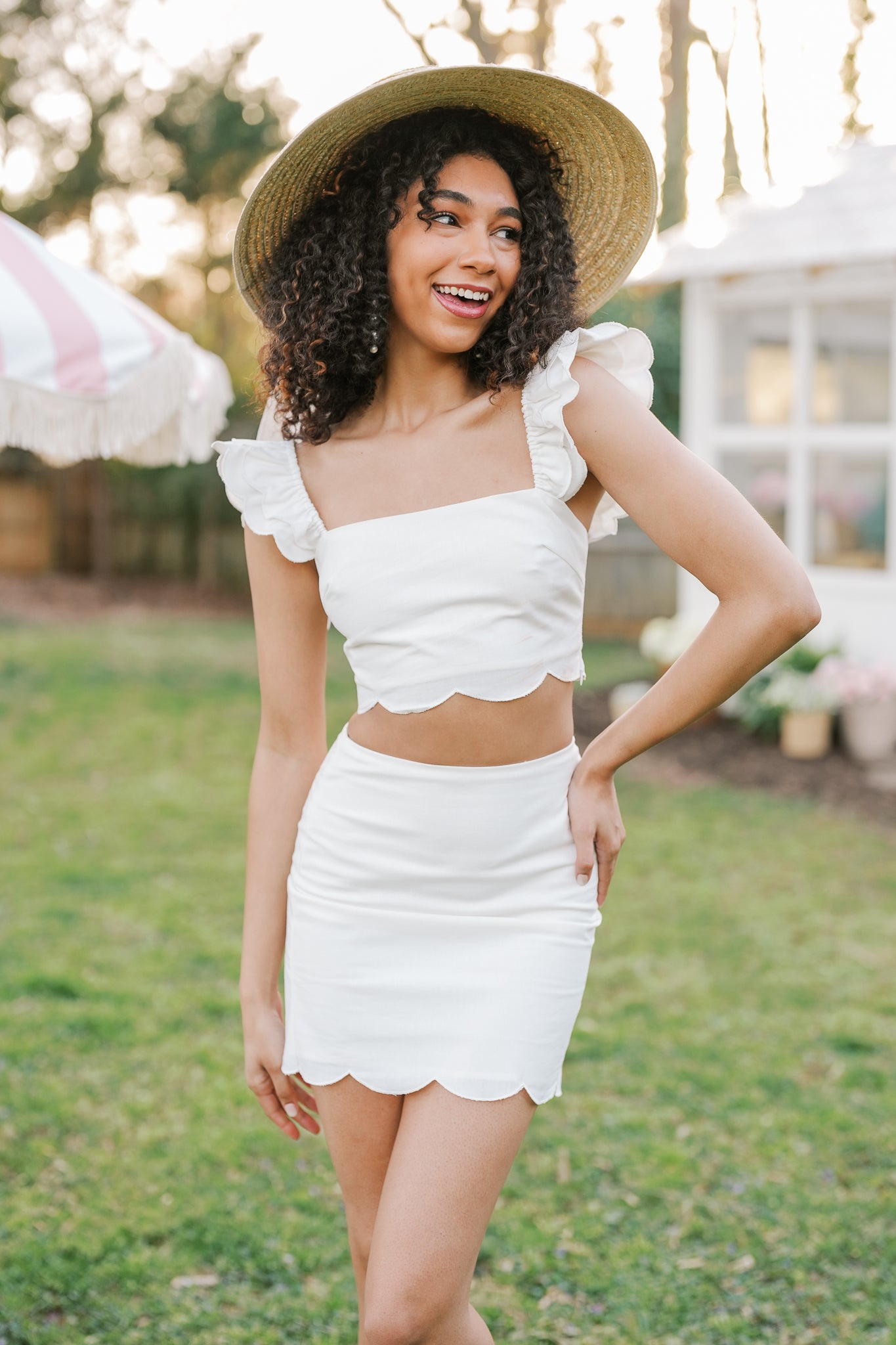 Scallop Edge Crop Top with Mini Skirt