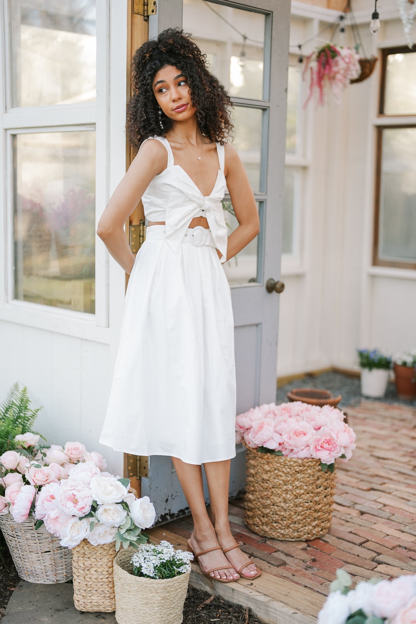 Bow Tied Cropped Top with Skirt