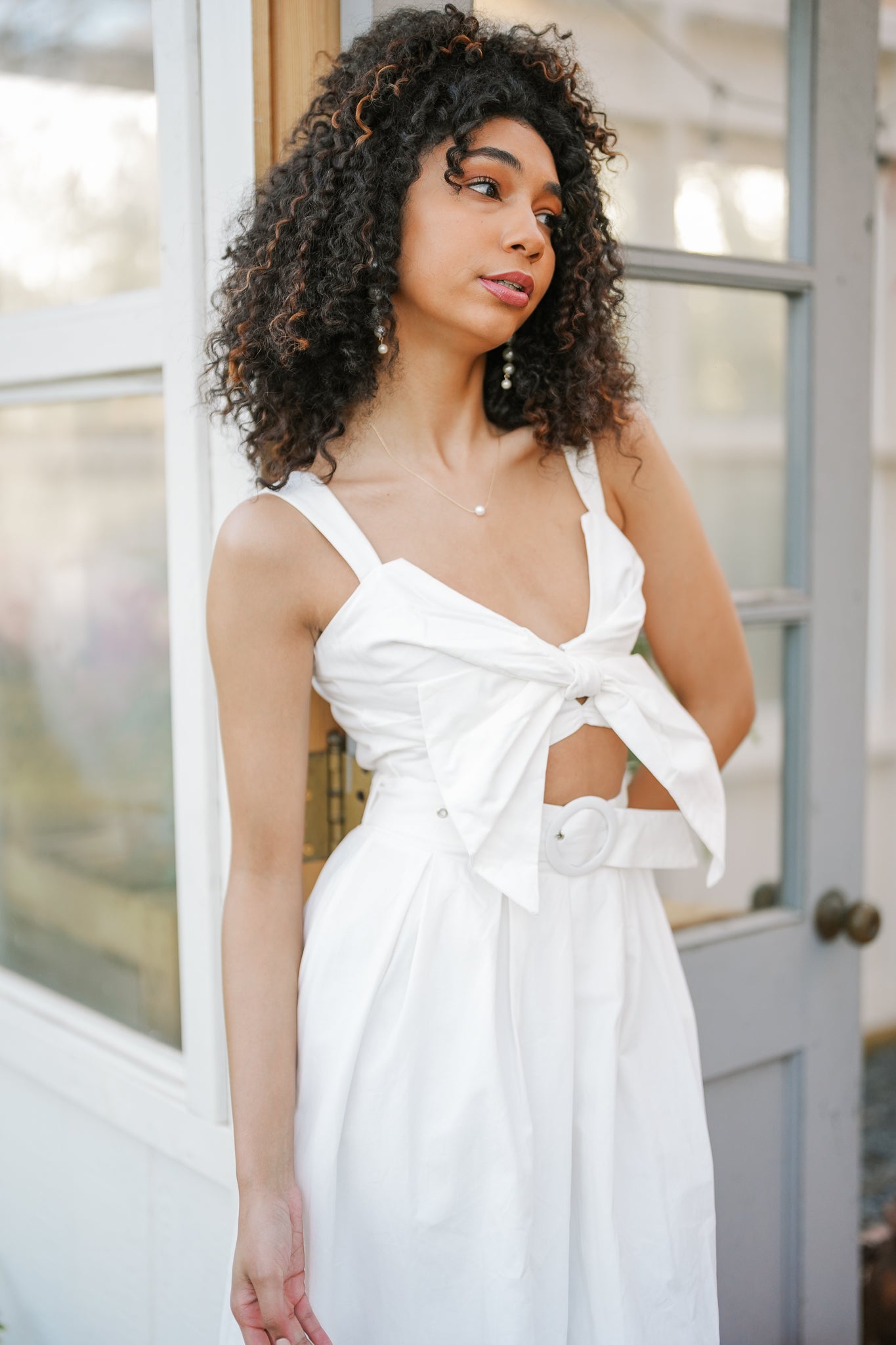 Bow Tied Cropped Top with Skirt