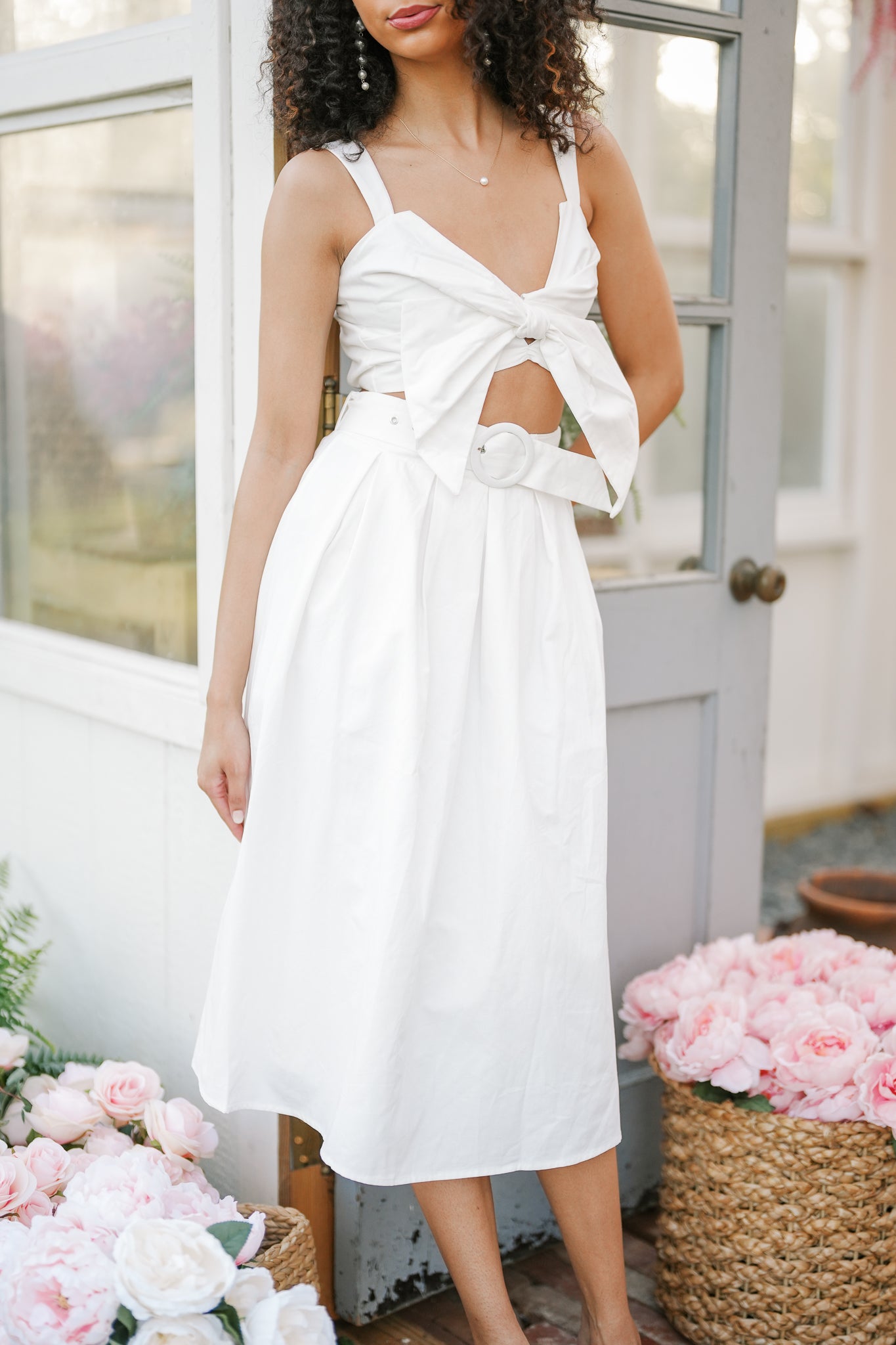 Bow Tied Cropped Top with Skirt
