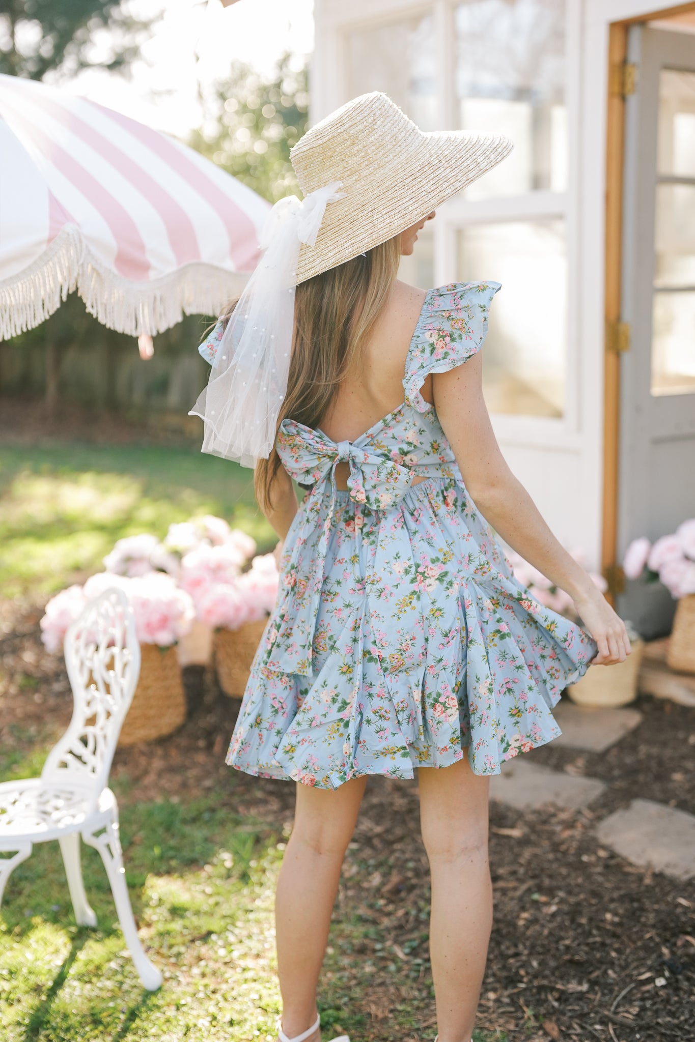 Flutter Sleeve Blue Multi-Floral Dress