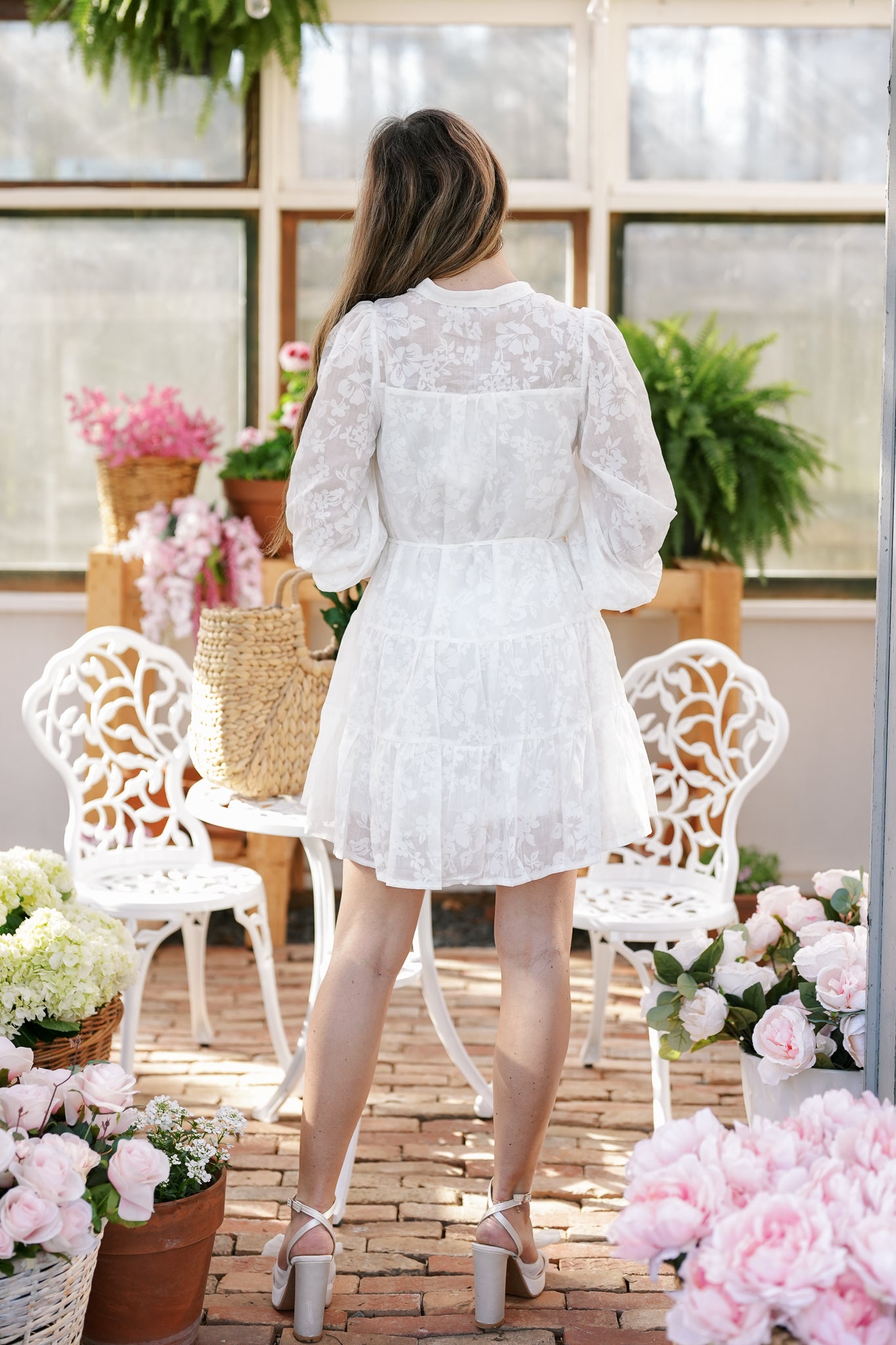 Button Down Mini Dress with Puff Sleeves