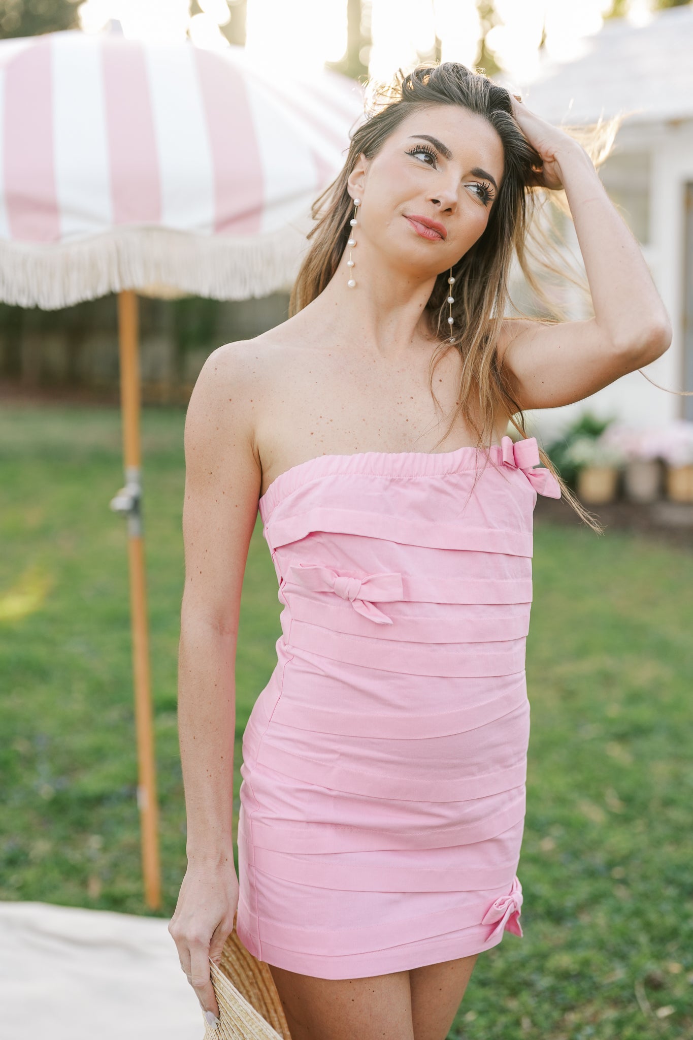 Pink Bow Detail Mini Dress