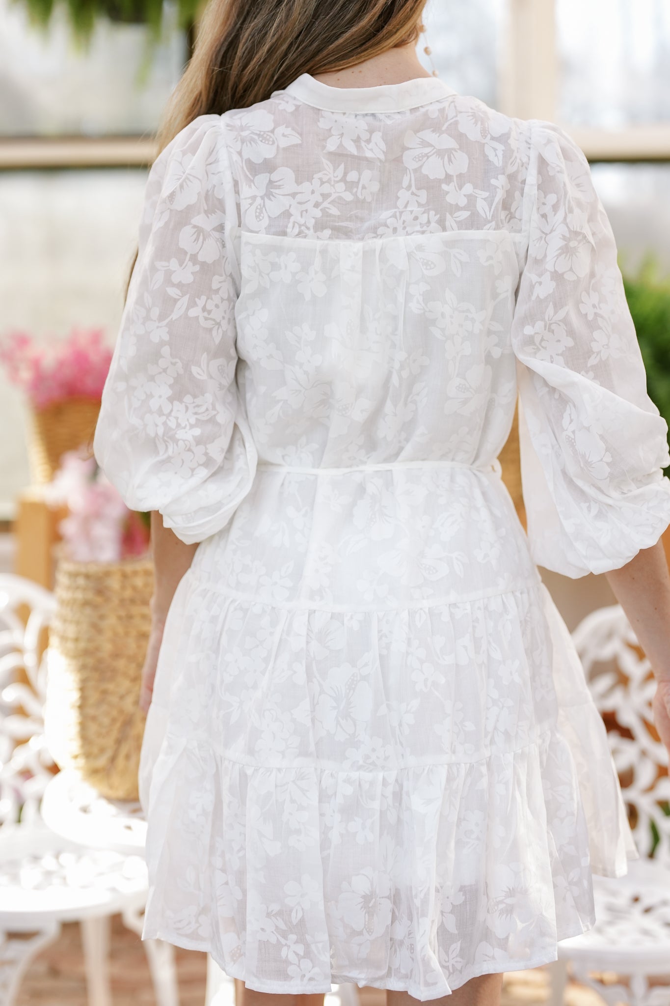 Button Down Mini Dress with Puff Sleeves