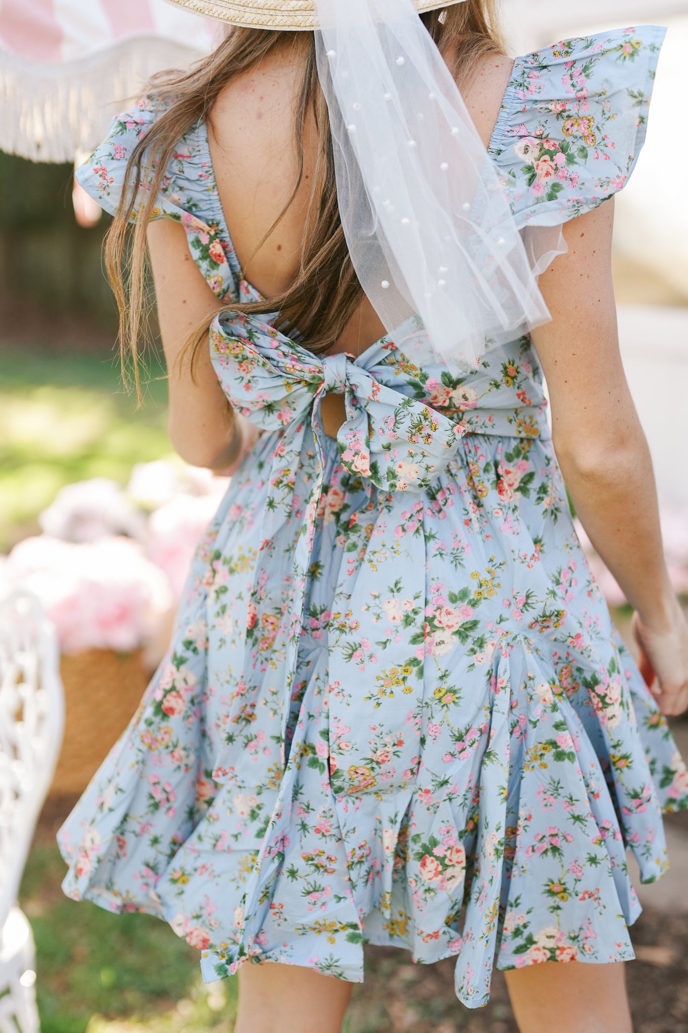 Flutter Sleeve Blue Multi-Floral Dress