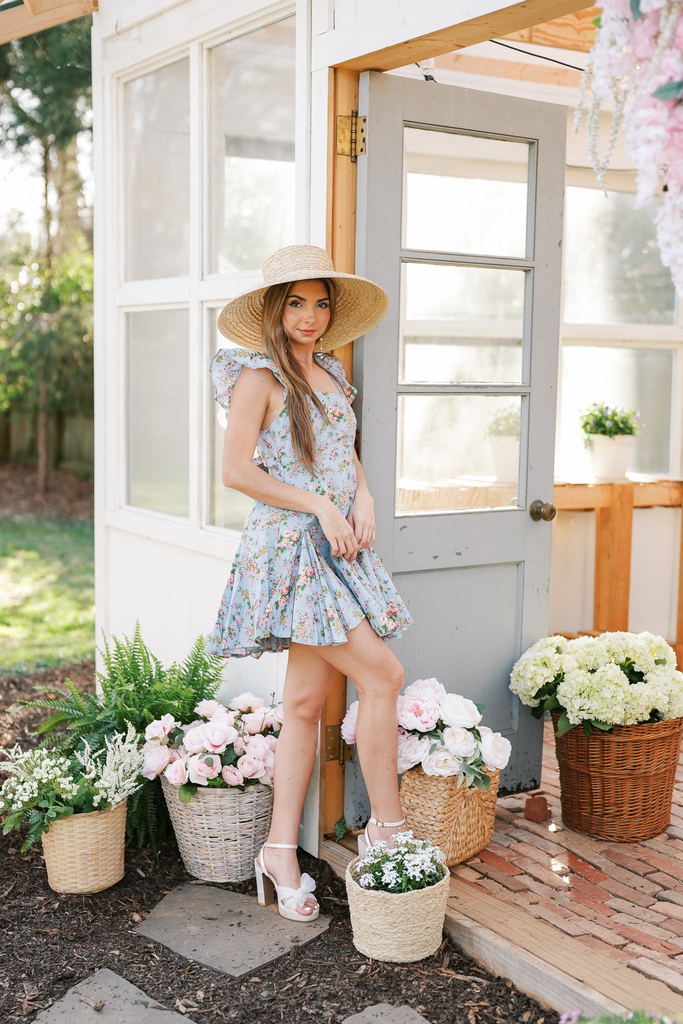 Flutter Sleeve Blue Multi-Floral Dress