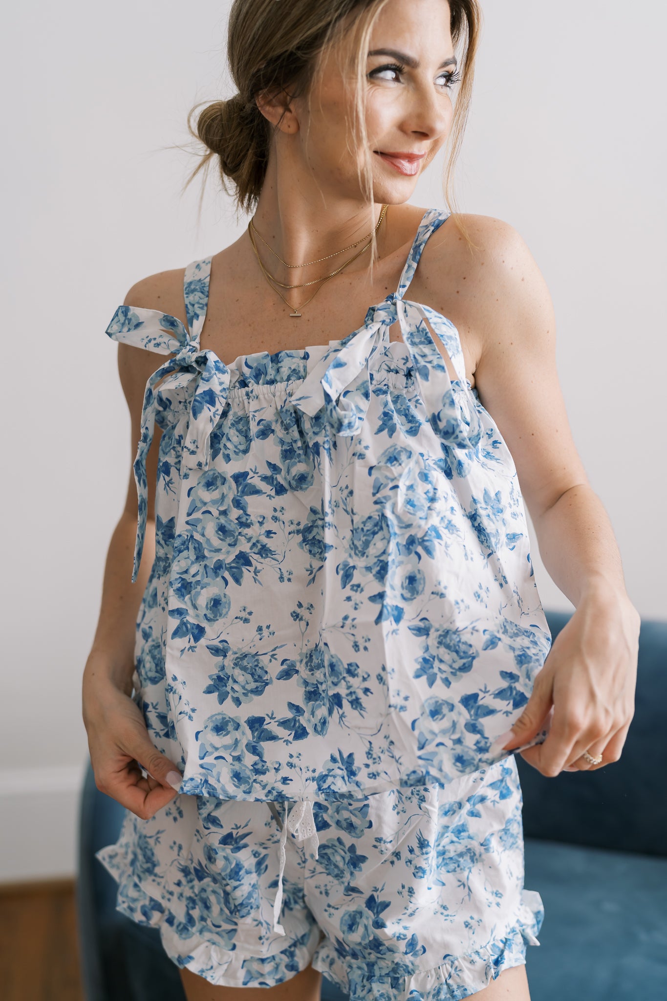 White and Blue Floral PJ's