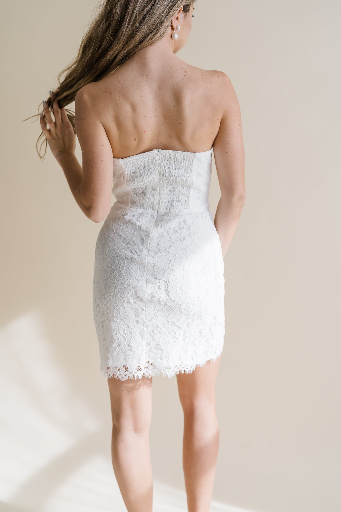 Reese strapless mini lace dress