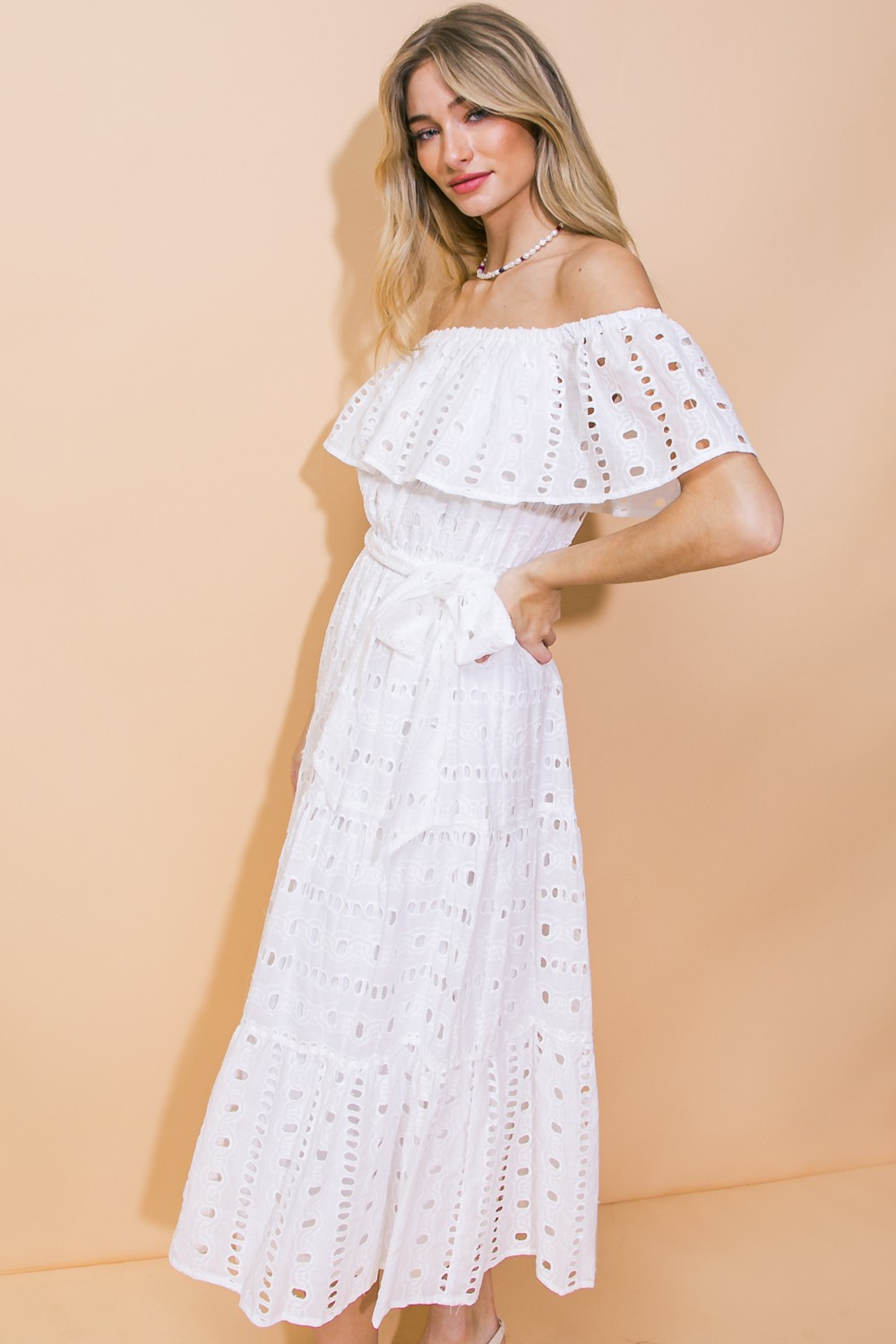 Billie Off Shoulder Cotton Midi Dress