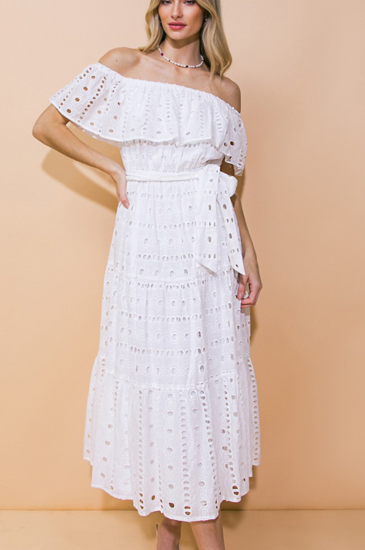 Billie Off Shoulder Cotton Midi Dress