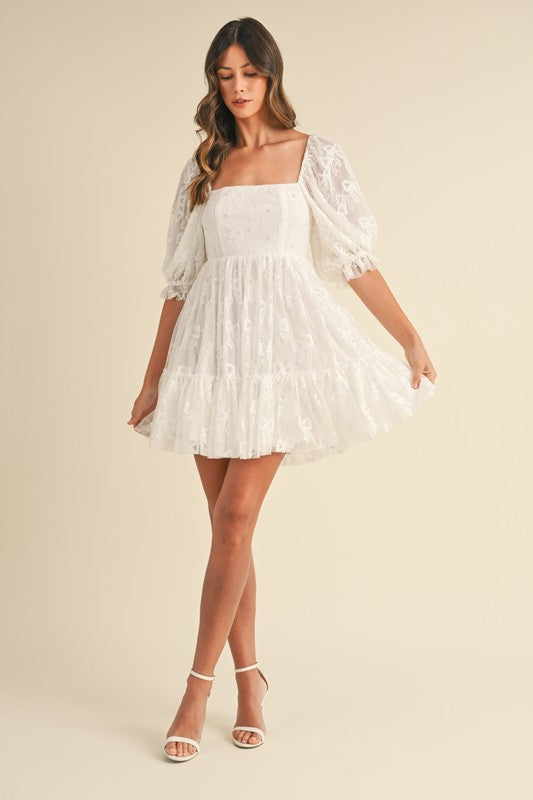 Bow Pearl Tulle Mini Dress