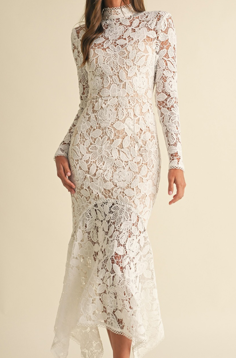 Floral Lace Long Sleeve Midi Dress
