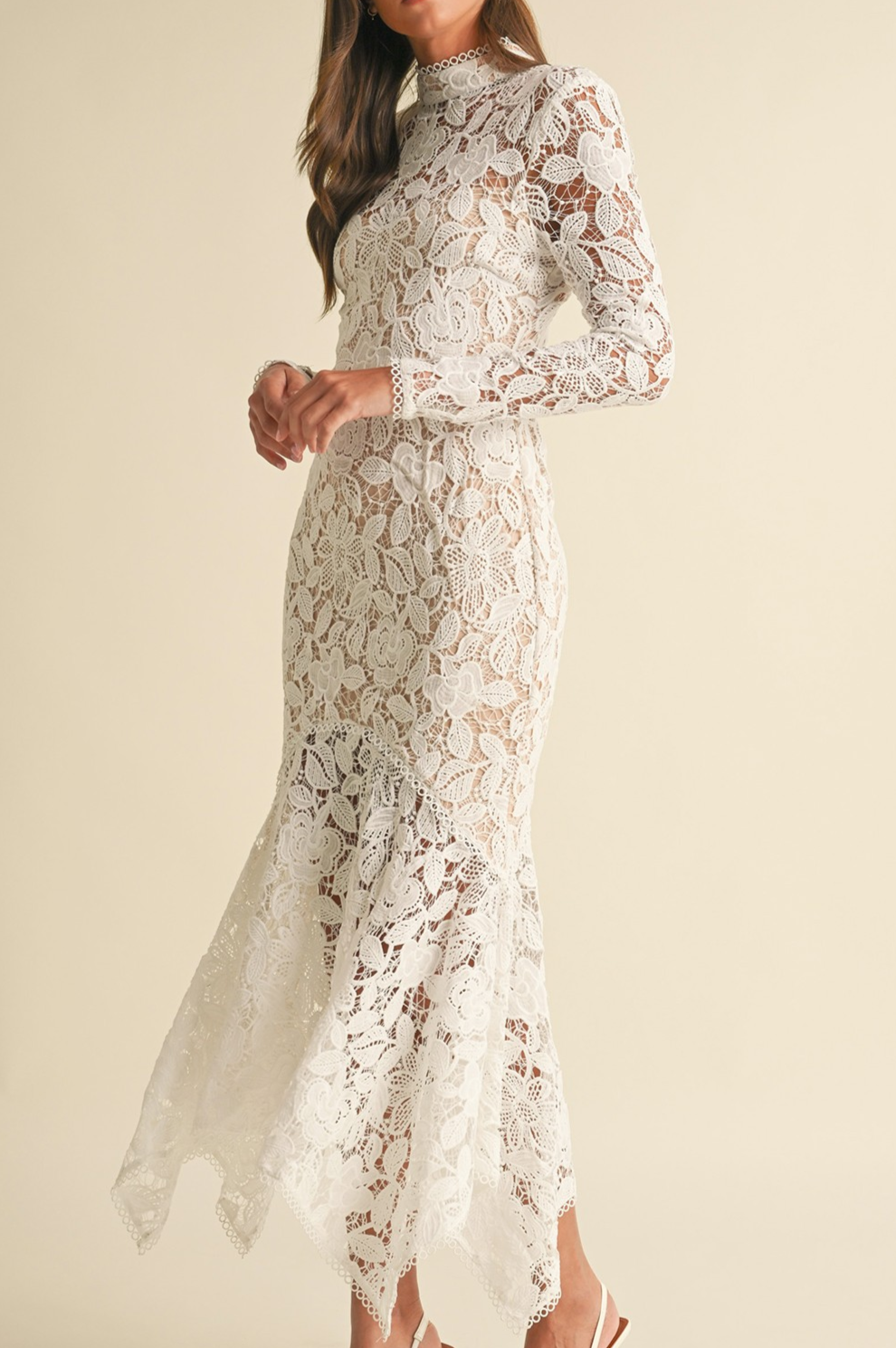 Gorgeous Floral Lace Long Sleeve Midi Dress