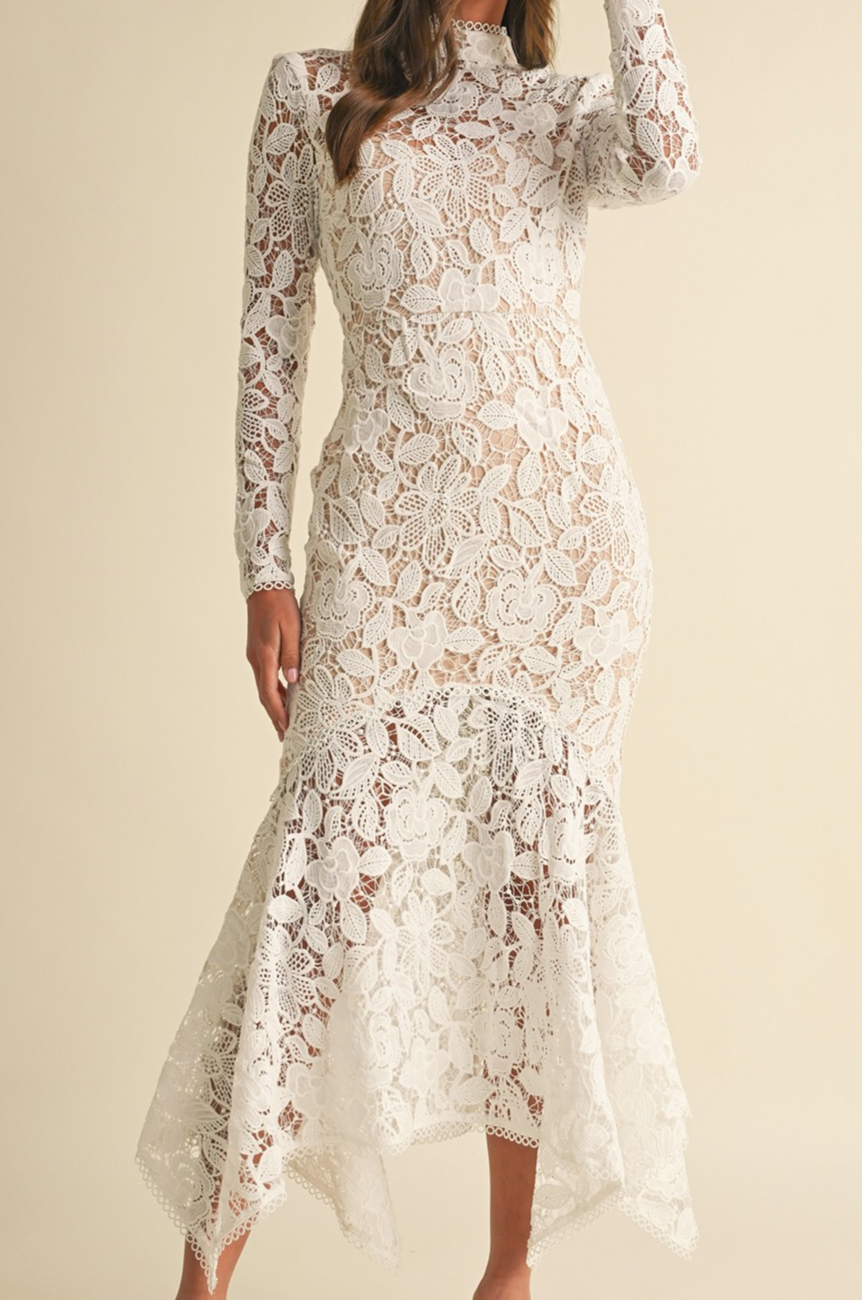 Floral Lace Long Sleeve Midi Dress