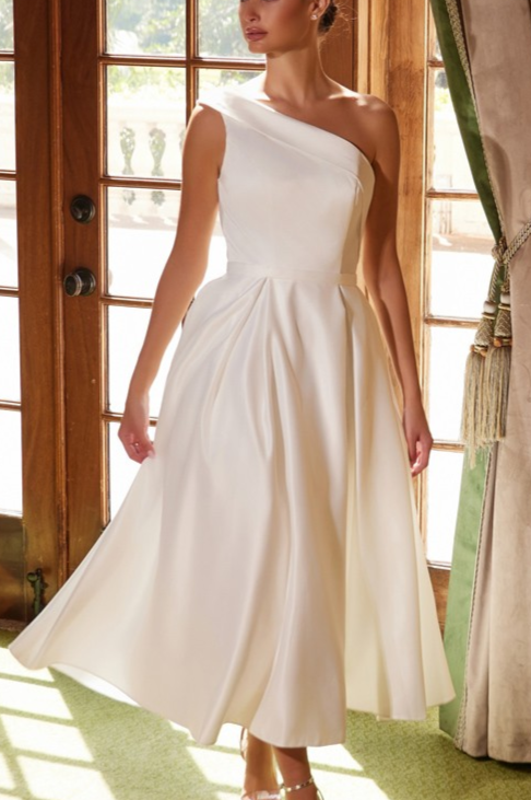 Amelia Satin Midi One Shoulder Dress
