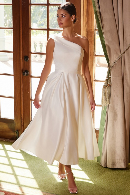 Amelia Satin Midi One Shoulder Dress