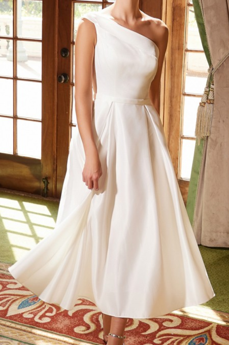 Amelia Satin Midi One Shoulder Dress