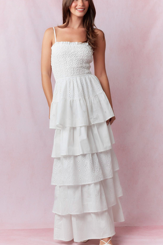Cotton Eyelet Ruffled Maxi Dress