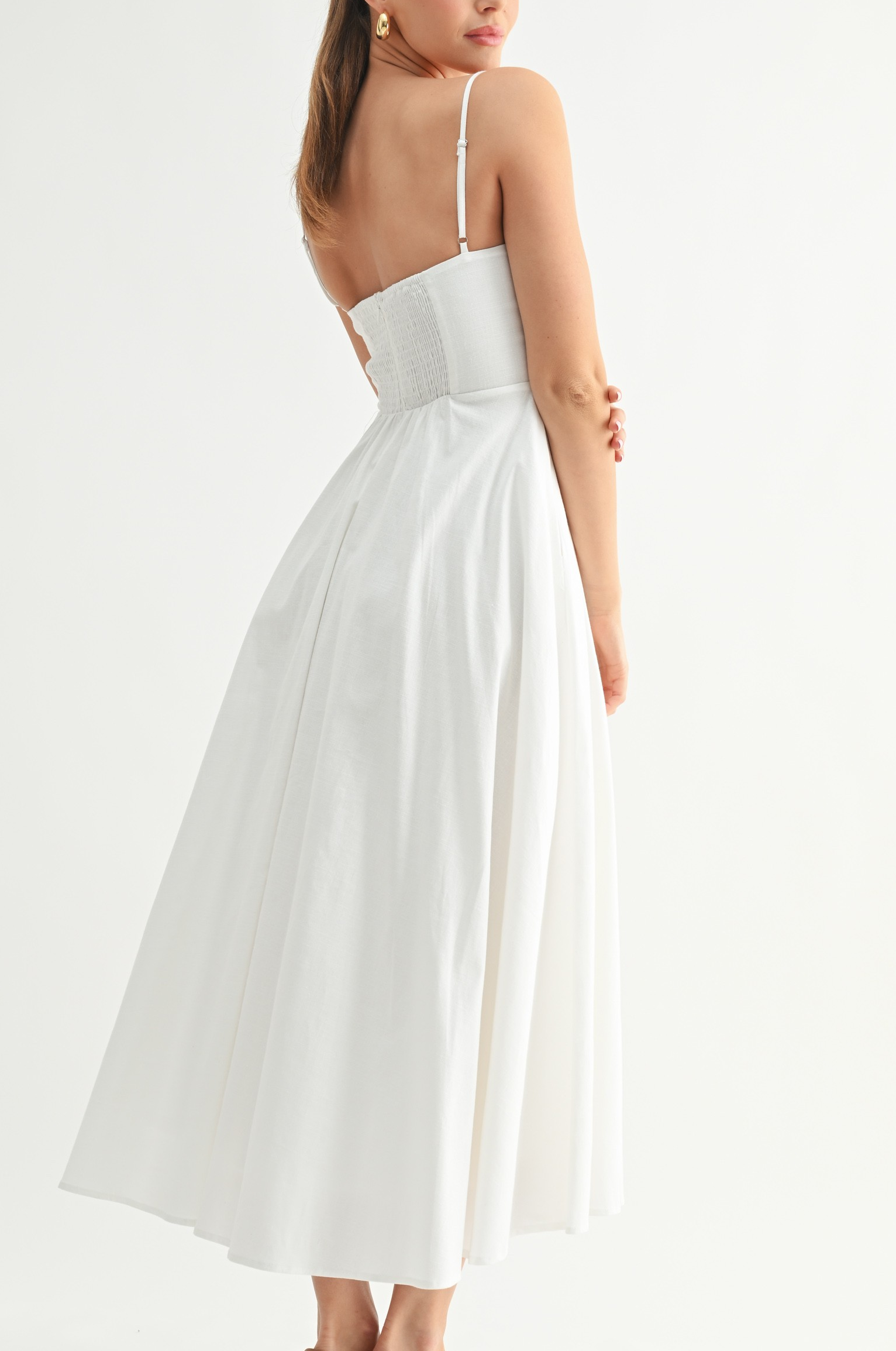 Classic Cotton Elegance A-Line Midi Dress L Classic Cotton Elegance A-Line Midi Dress L