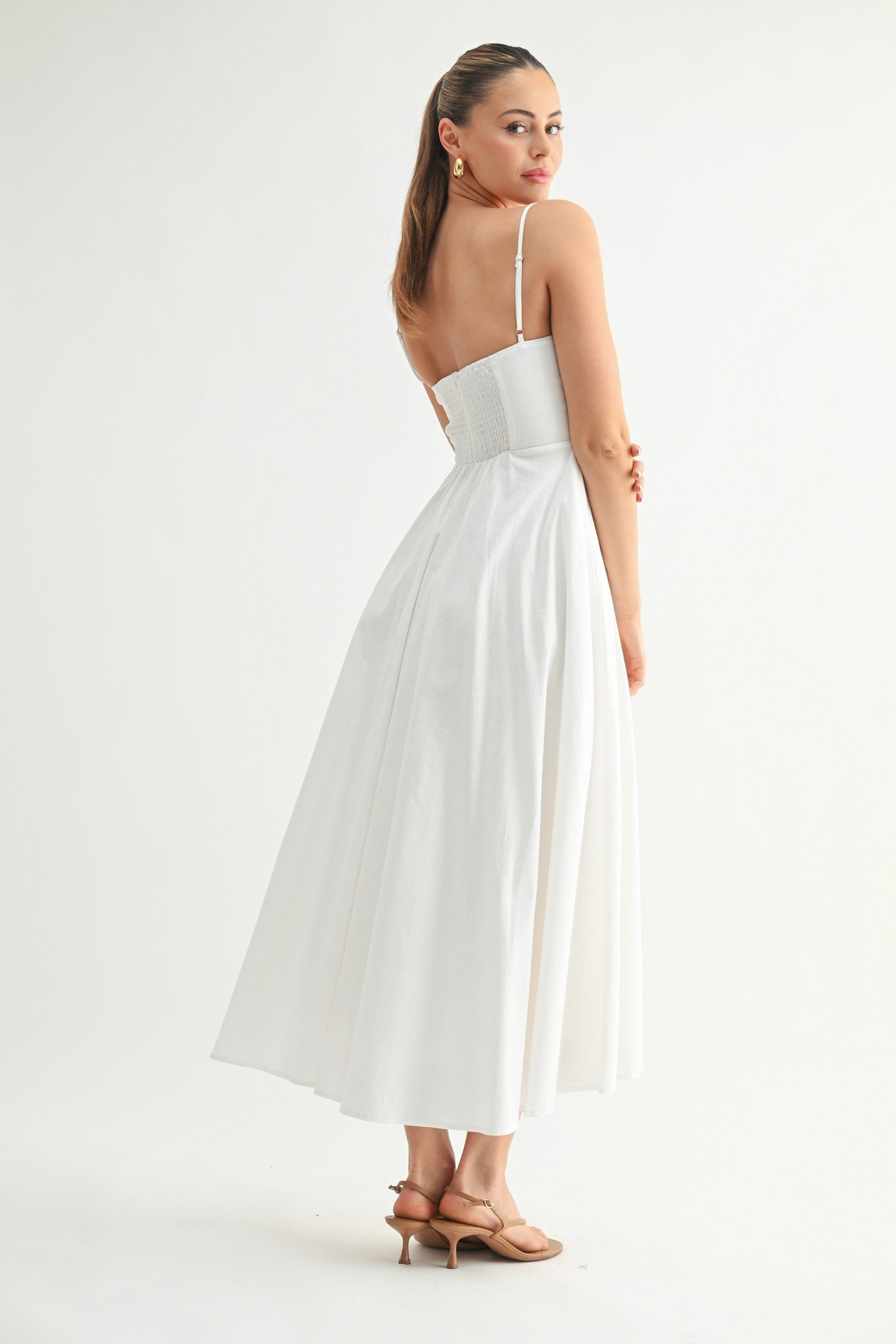 Classic Cotton Elegance A-Line Midi Dress L Classic Cotton Elegance A-Line Midi Dress L