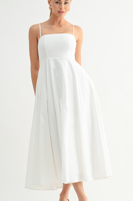 Classic Cotton Elegance A-Line Midi Dress