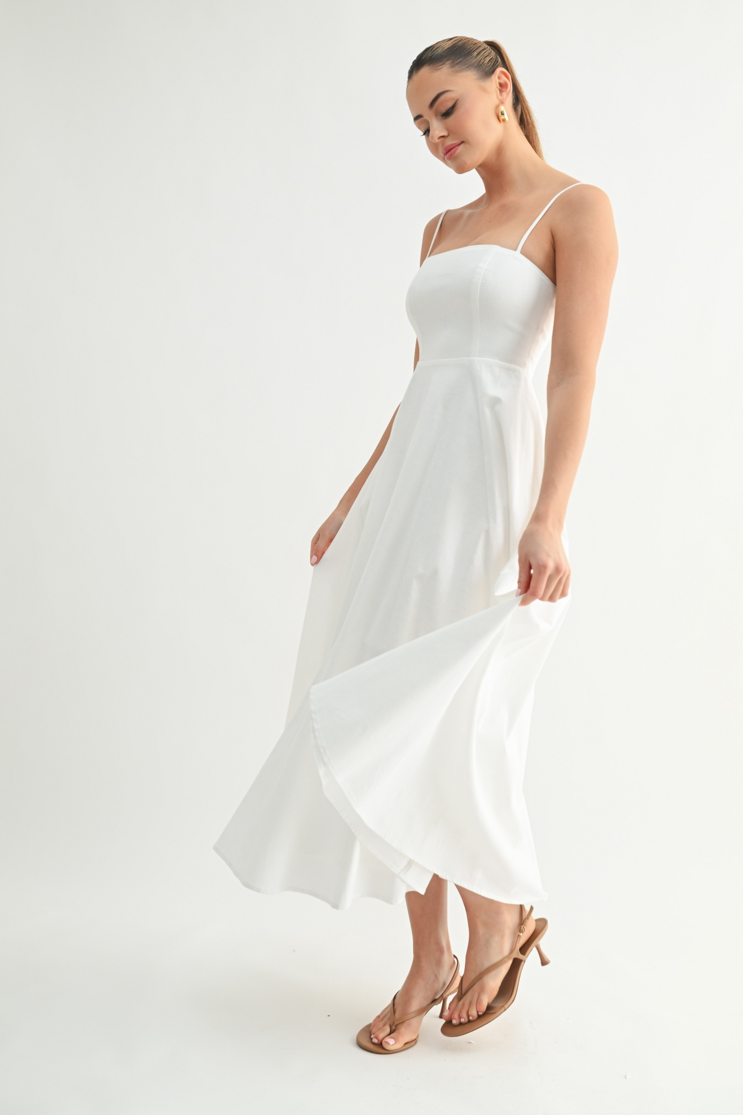 Classic Cotton Elegance A-Line Midi Dress