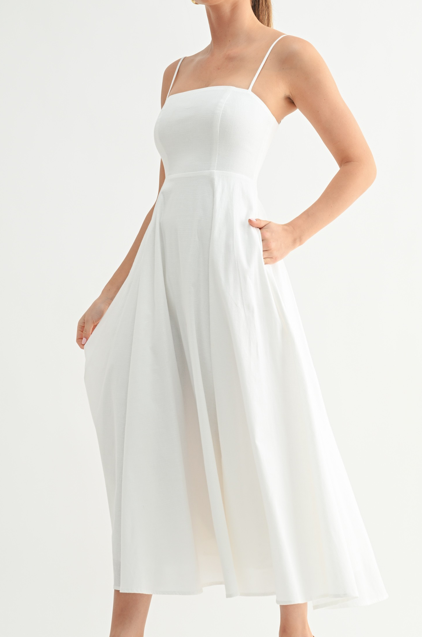 Classic Cotton Elegance A-Line Midi Dress L Classic Cotton Elegance A-Line Midi Dress L