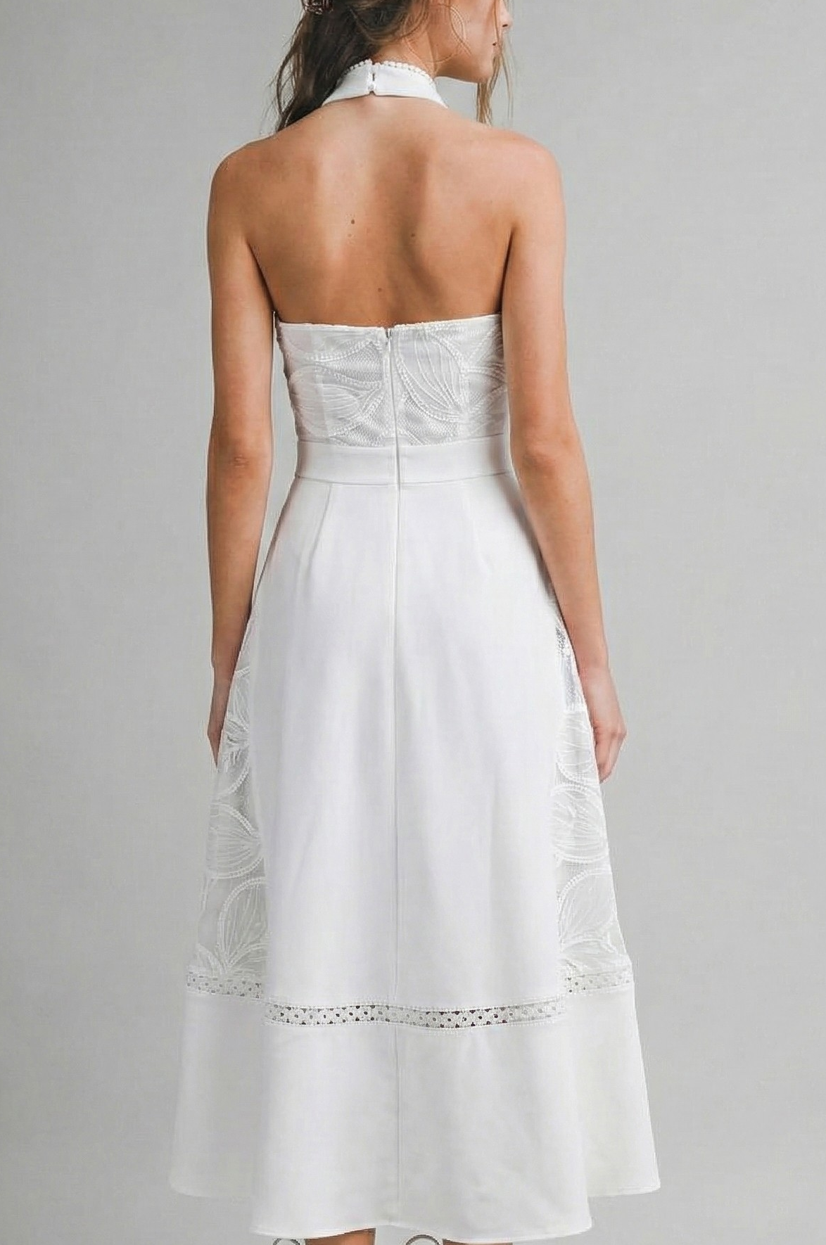 High Neck Lace Midi Dress