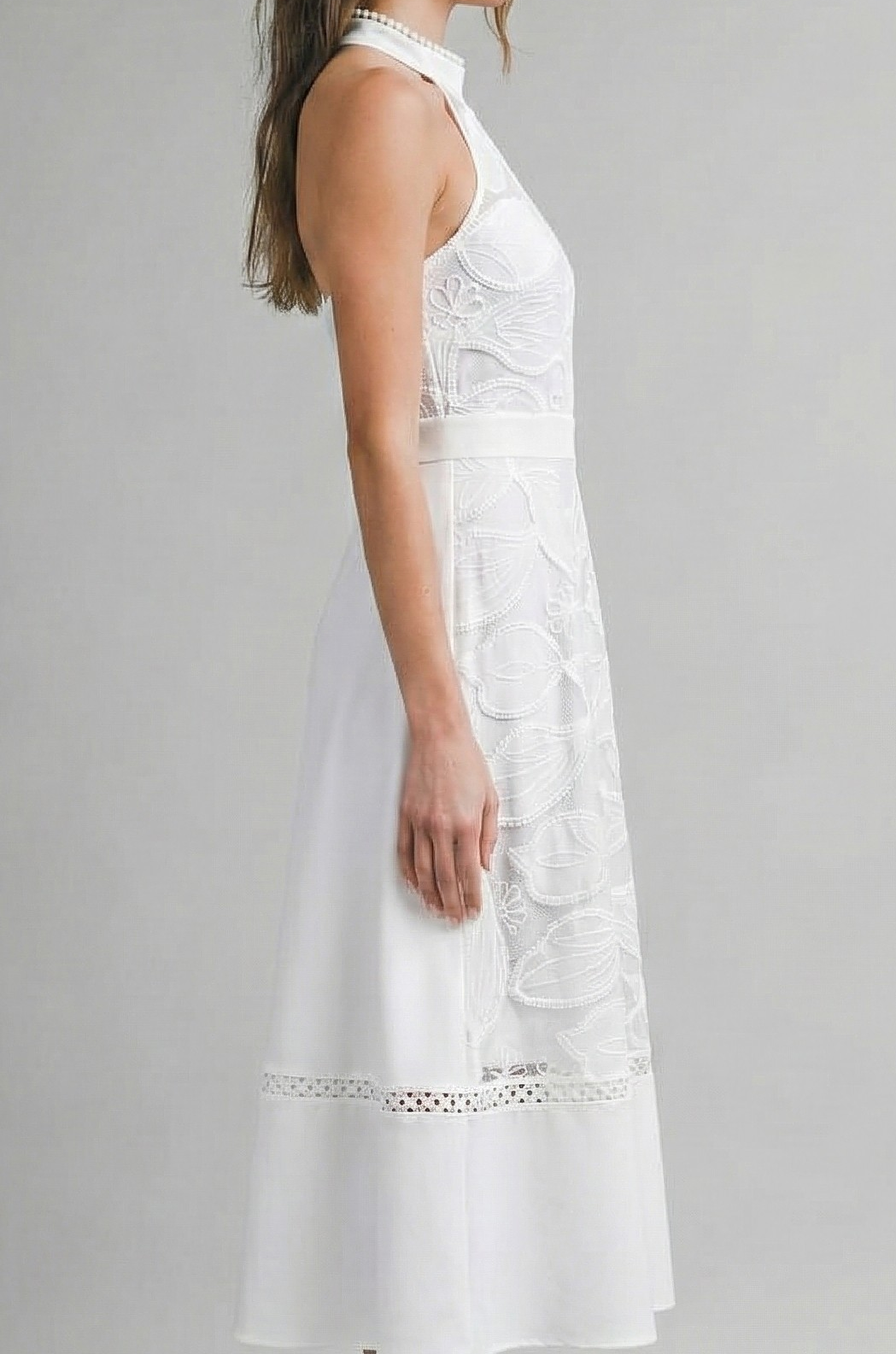 High Neck Lace Midi Dress