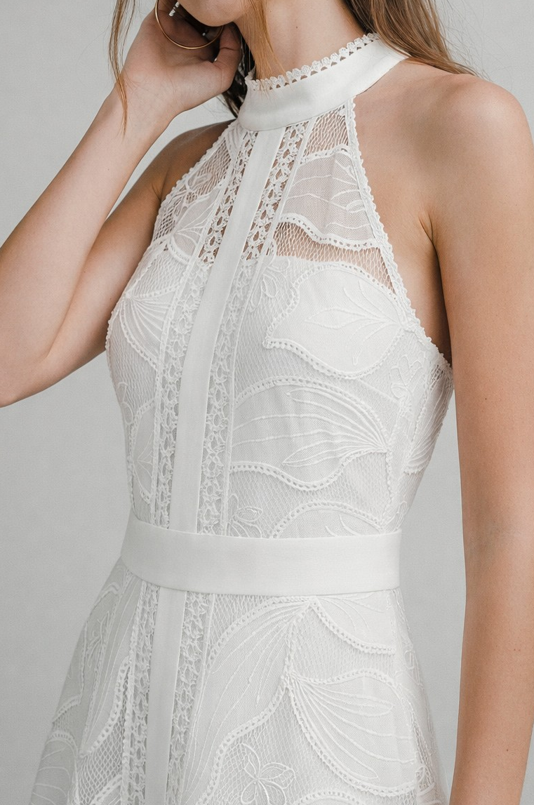 High Neck Lace Midi Dress