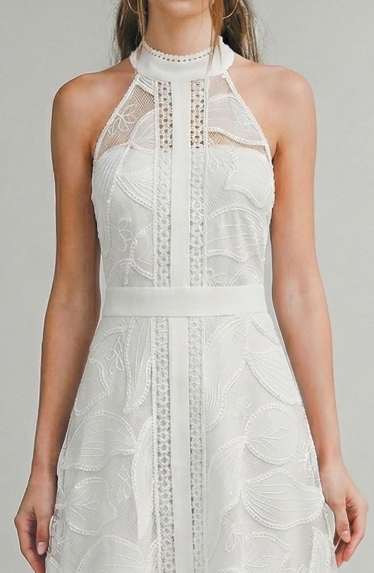 High Neck Lace Midi Dress