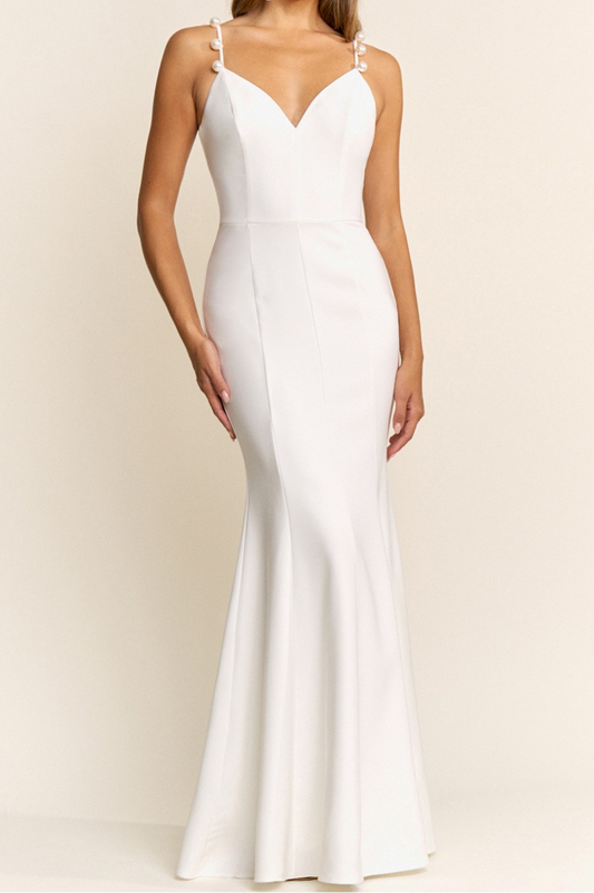 Pearl Strap Sweetheart Neck Maxi Dress