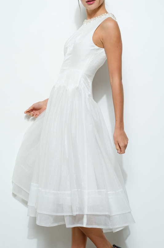 Heather Pearl Organza Midi Dress