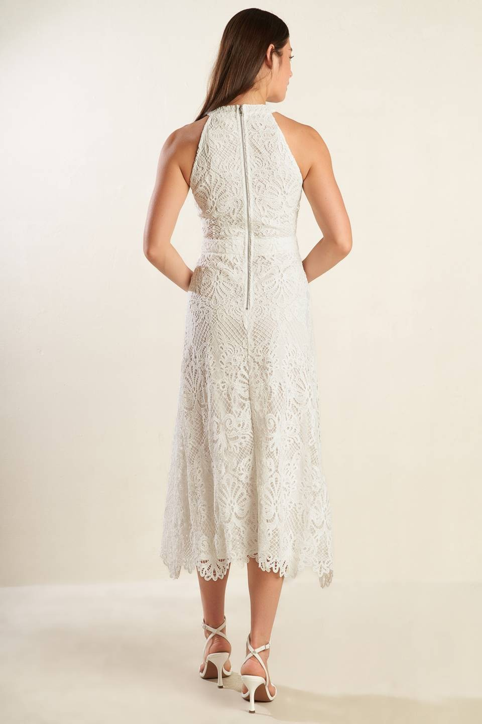 High Neck Cotton Lace Midi Dress Little White Dress High Neck Cotton Lace Midi Dress Little White Dress