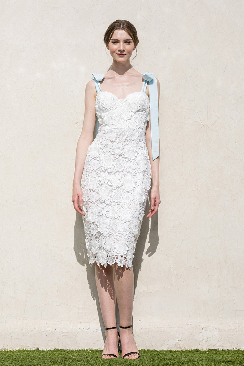 INA Shoulder Tie Sleeveless Floral Lace Midi Dress Large White
