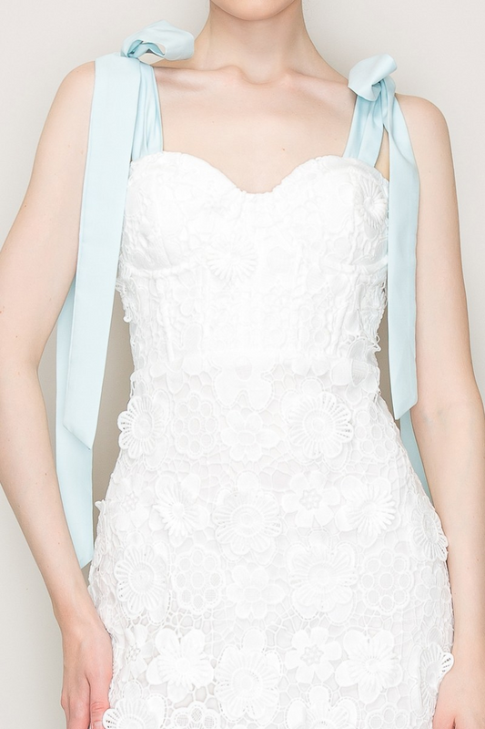 Shoulder Tie Sleeveless Floral Lace Midi Dress - Last One!