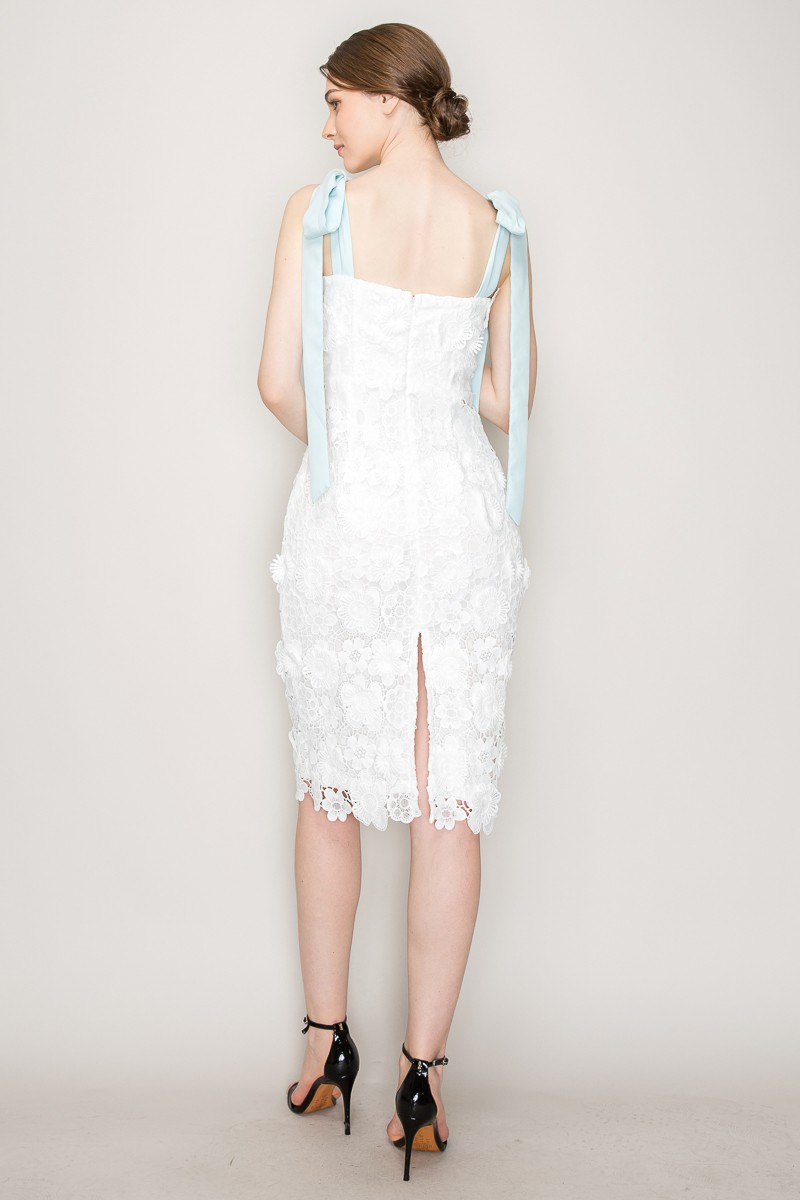 Shoulder Tie Sleeveless Floral Lace Midi Dress - Last One!