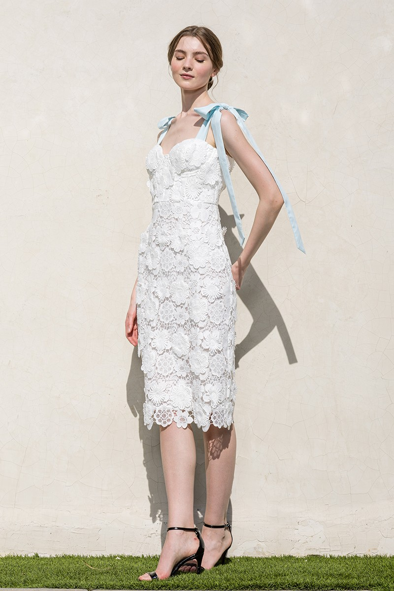 Shoulder Tie Sleeveless Floral Lace Midi Dress - Last One!