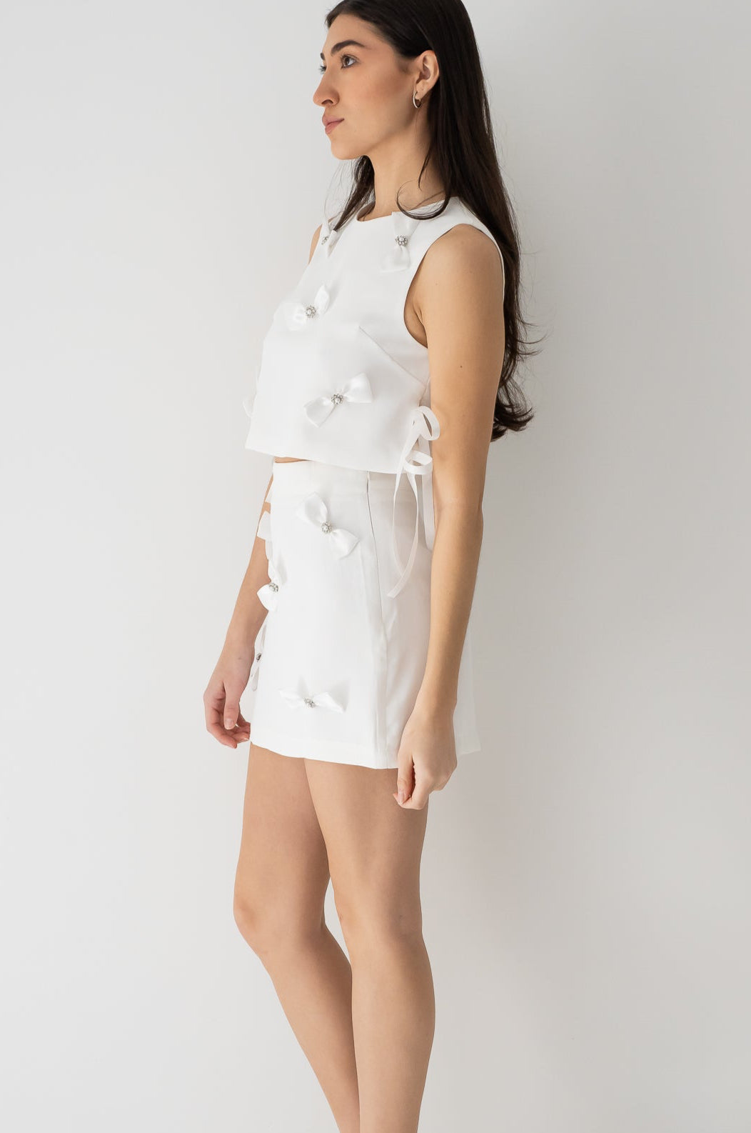 Bow Detailed Crop Top and Mini Skirt Set